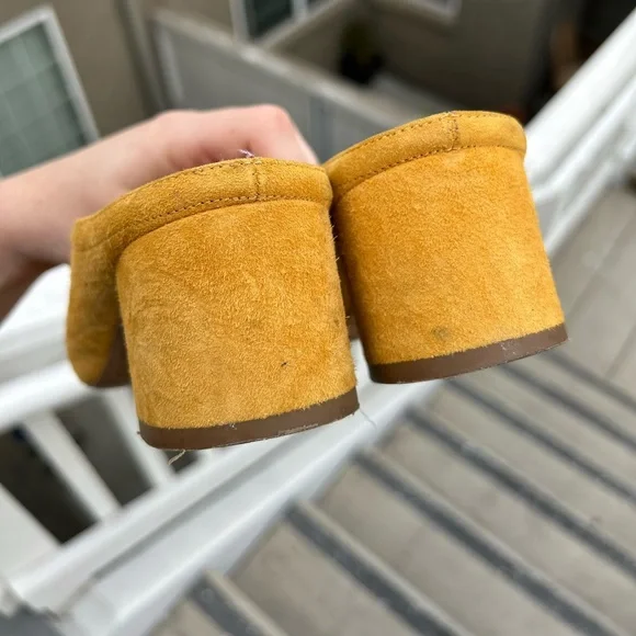 Everlane Mustard Yellow Suede Block Heel Mules - Picture 9 of 11